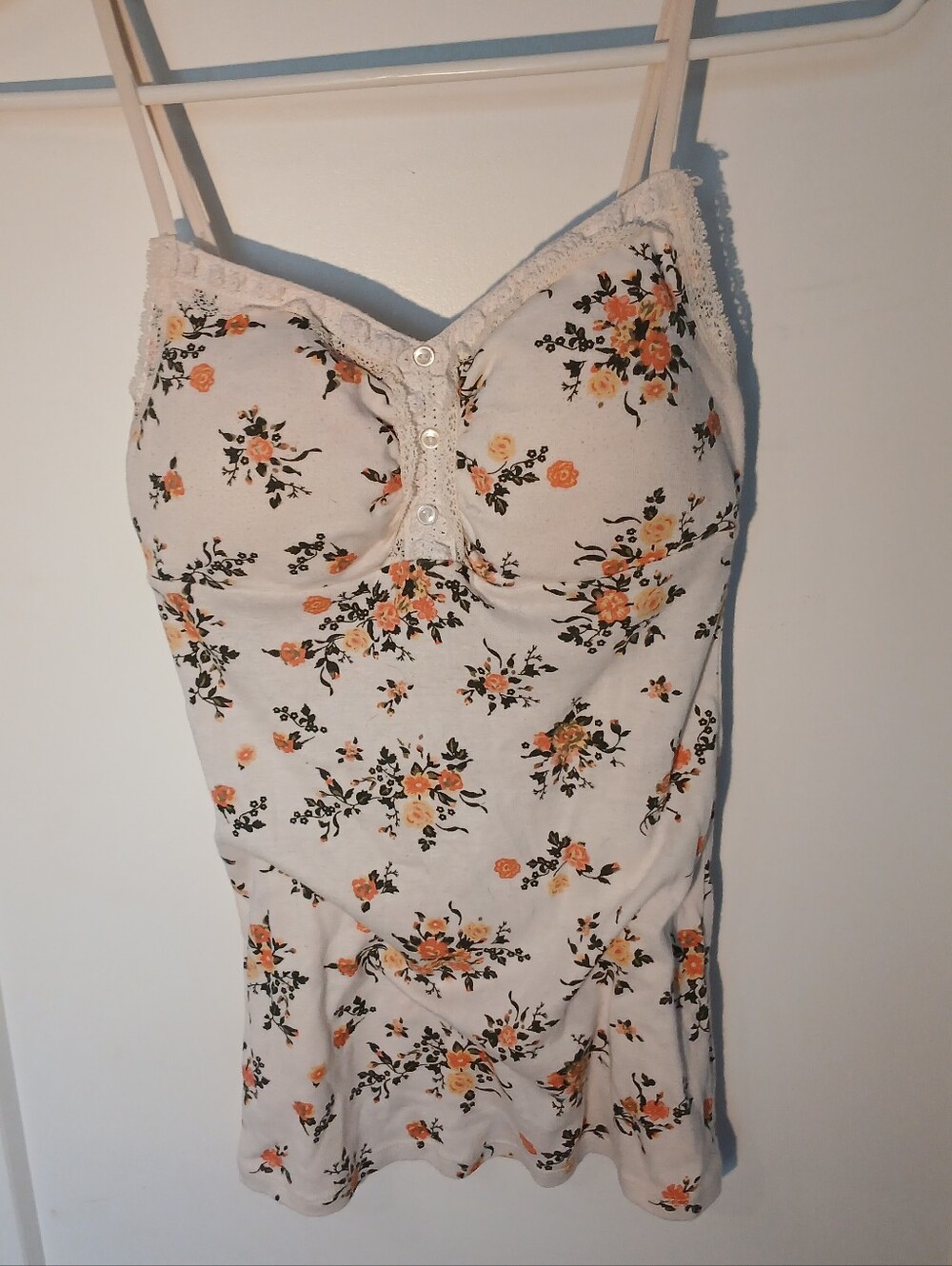 Vintage Floral Lace-Trim Cami Slip Top in Cream and Orange